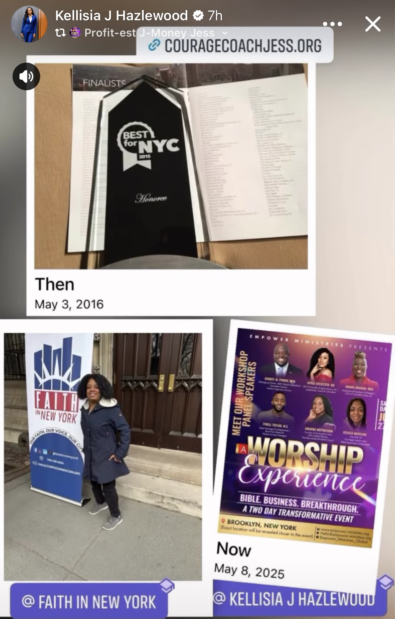 Social media memories showing Best for NYC recognition and community events.